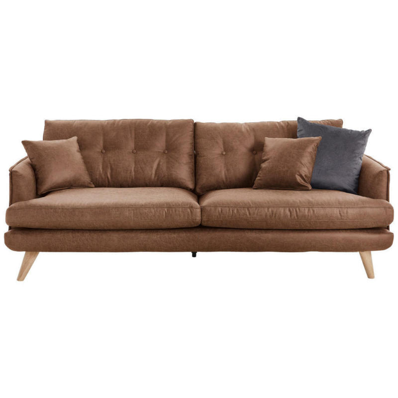 Dreisitzer-Sofa in Lederlook Braun, Beige