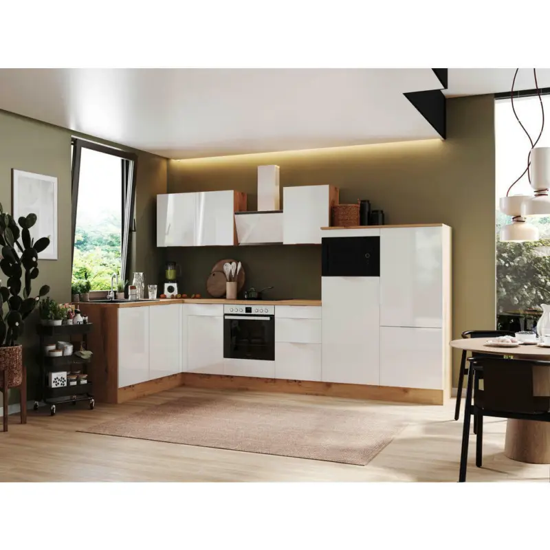 Eckk&uuml;che 175/340 cm in Eiche Artisan, Wei&szlig; Hochglanz