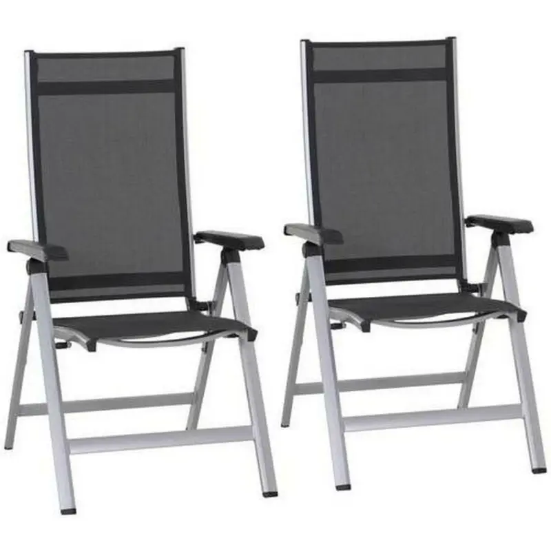 Gartenklappsessel-Set in Metall, Kunststoff Anthrazit, Silberfarben