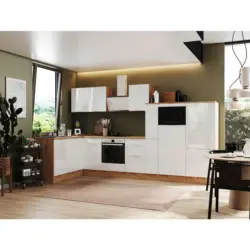 Eckk&uuml;che 175/370 cm in Eiche Artisan, Wei&szlig; Hochglanz