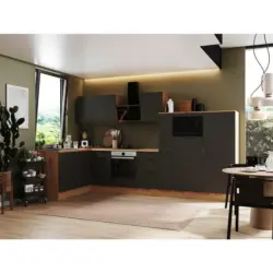 Eckk&uuml;che 175/370 cm in Grau, Eiche Artisan