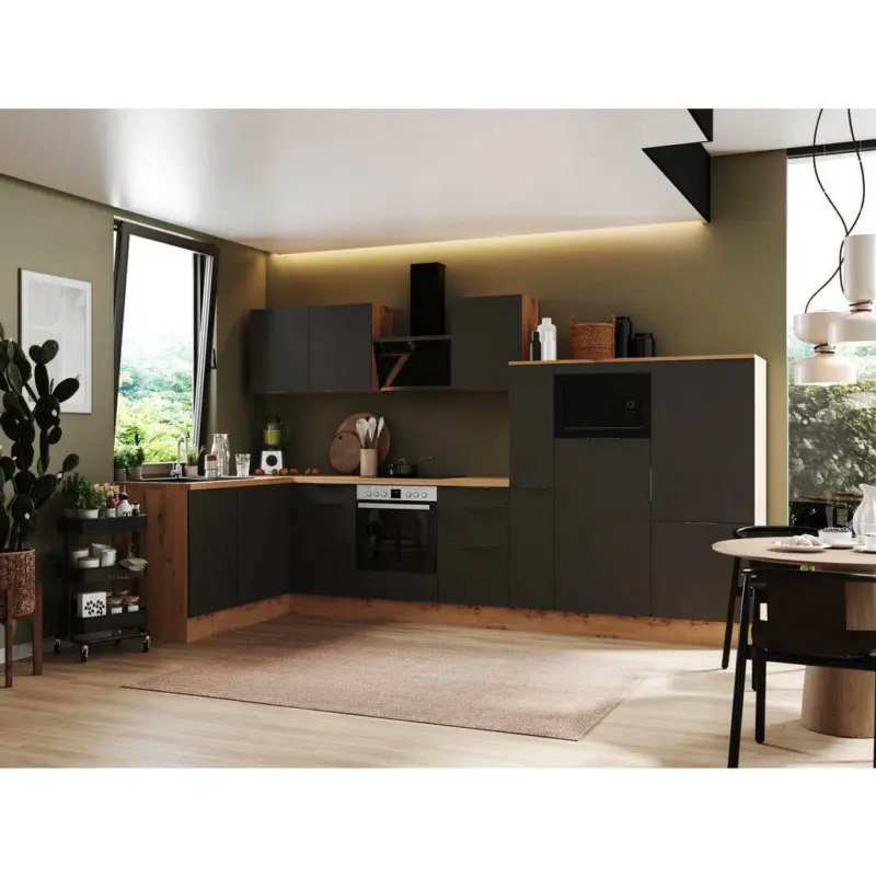 Eckk&uuml;che 175/370 cm in Grau, Eiche Artisan