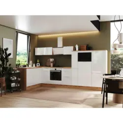 Eckk&uuml;che 175/370 cm in Eiche Artisan, Wei&szlig; Hochglanz