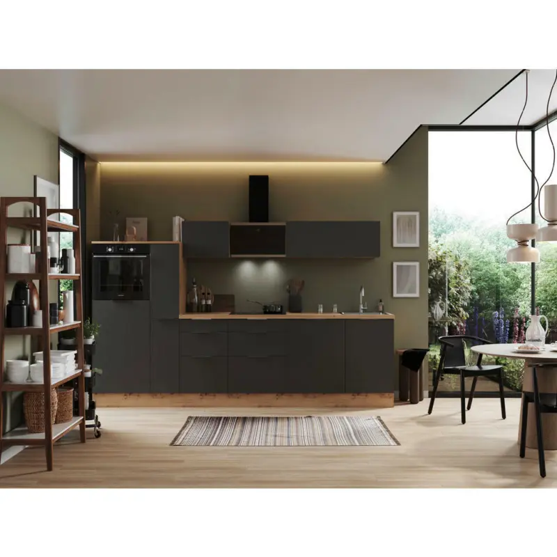 Küchenblock 310 cm in Grau, Eiche Artisan