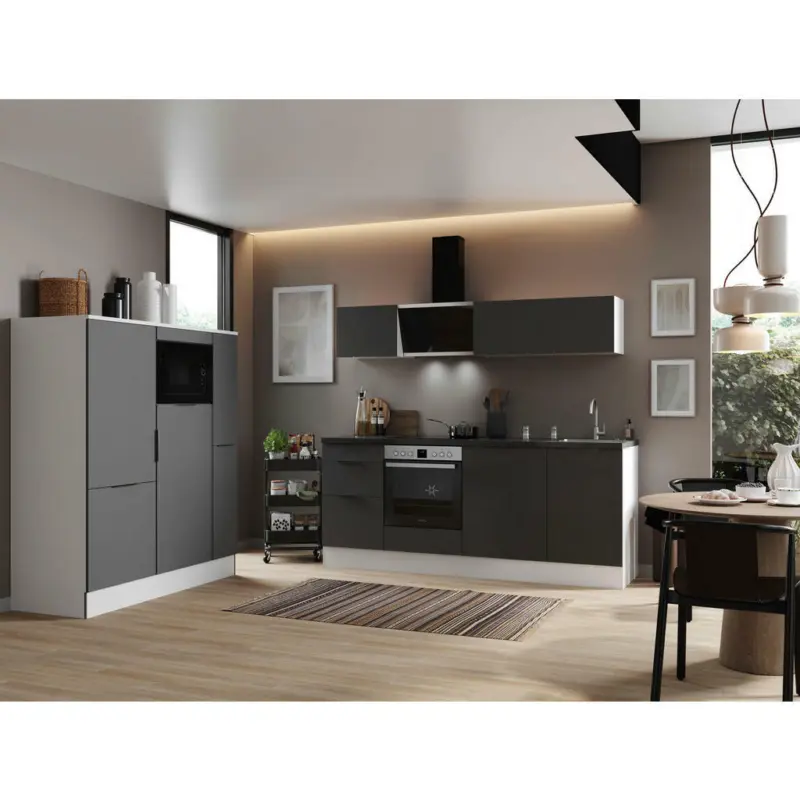 Küchenblock 370 cm in Grau, Weiß