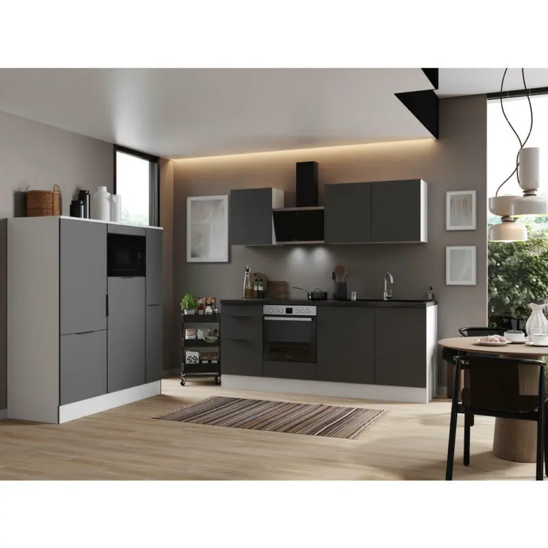 Küchenblock 370 cm in Grau, Weiß