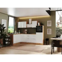 Eckk&uuml;che 175/280 cm in Eiche Artisan, Wei&szlig; Hochglanz