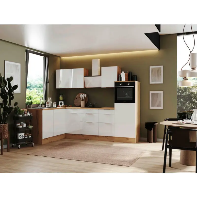 Eckk&uuml;che 175/280 cm in Eiche Artisan, Wei&szlig; Hochglanz