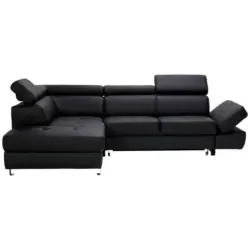 Ecksofa in Lederlook Kombination Echtleder/Lederlook Schwarz