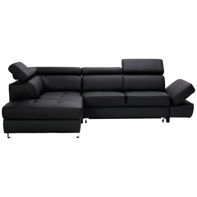 Ecksofa in Lederlook Kombination Echtleder/Lederlook Schwarz