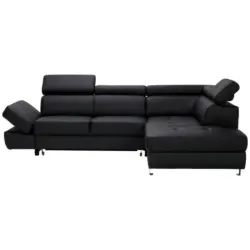 Ecksofa in Lederlook Kombination Echtleder/Lederlook Schwarz