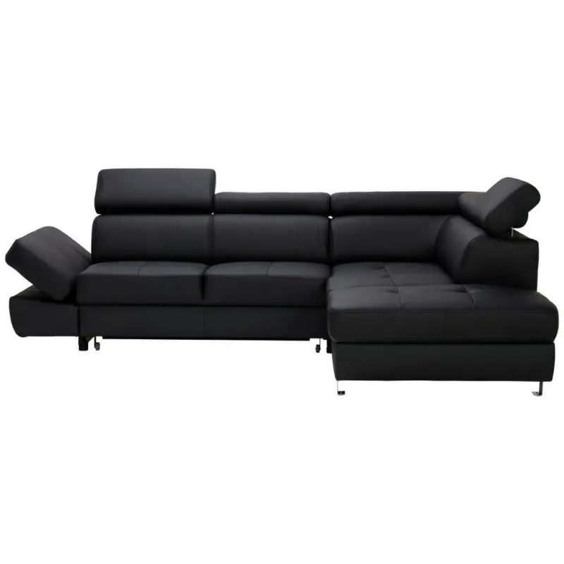 Ecksofa in Lederlook Kombination Echtleder/Lederlook Schwarz