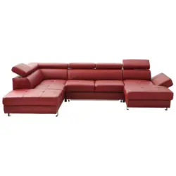 Wohnlandschaft in Lederlook Kombination Echtleder/Lederlook Bordeaux