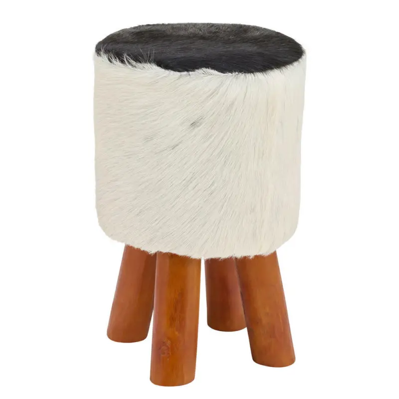 Hocker in Holz, Fell Teakfarben