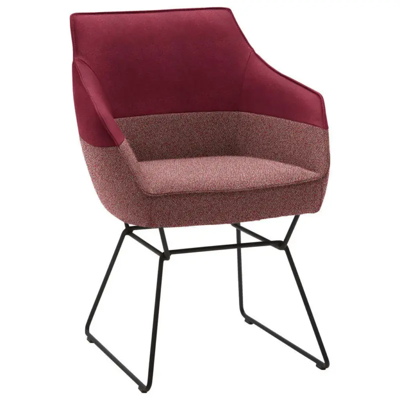 Armlehnstuhl in Flachgewebe Echtleder naturbelassen