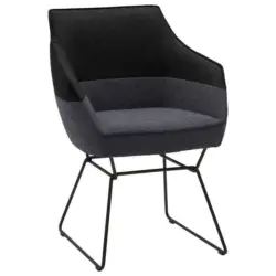 Armlehnstuhl in Flachgewebe Echtleder naturbelassen