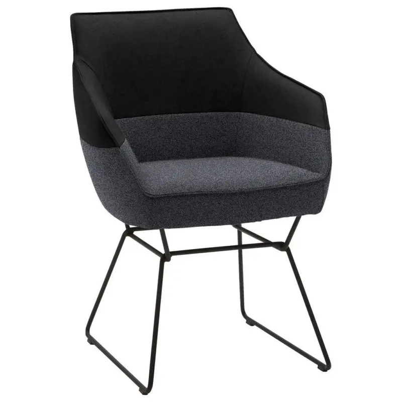 Armlehnstuhl in Flachgewebe Echtleder naturbelassen