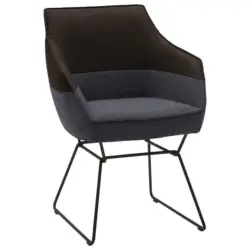 Armlehnstuhl in Flachgewebe Echtleder naturbelassen