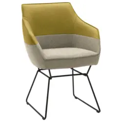 Armlehnstuhl in Flachgewebe Echtleder naturbelassen