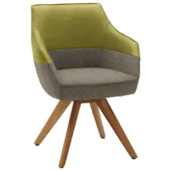 Armlehnstuhl in Holz, Textil, Leder Gr&uuml;n, Beige, Limette