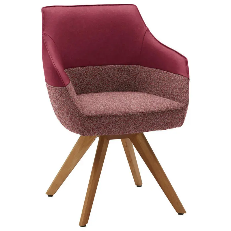 Armlehnstuhl in Holz, Textil, Leder Rot, Hellrot, Beige
