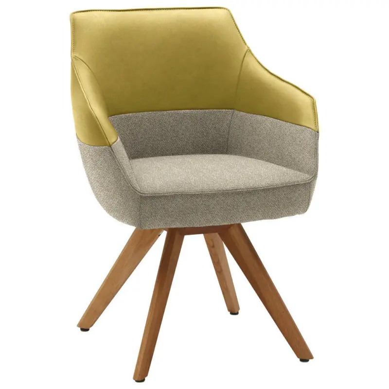 Armlehnstuhl in Holz, Textil, Leder Braun, Wei&szlig;, Honig