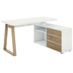 Eckschreibtisch in Wei&szlig;, Eiche Artisan