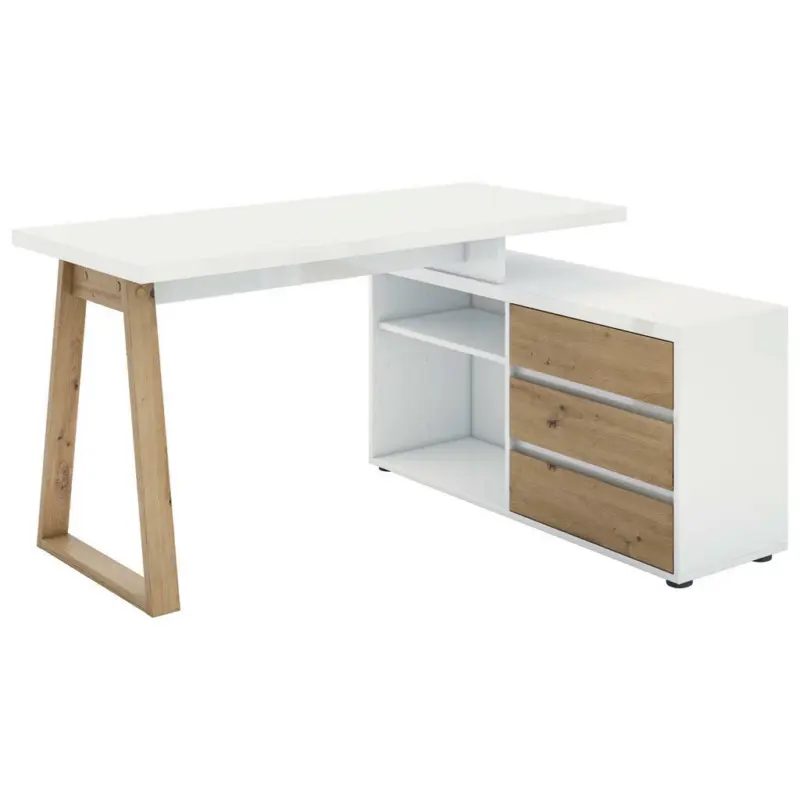 Eckschreibtisch in Wei&szlig;, Eiche Artisan