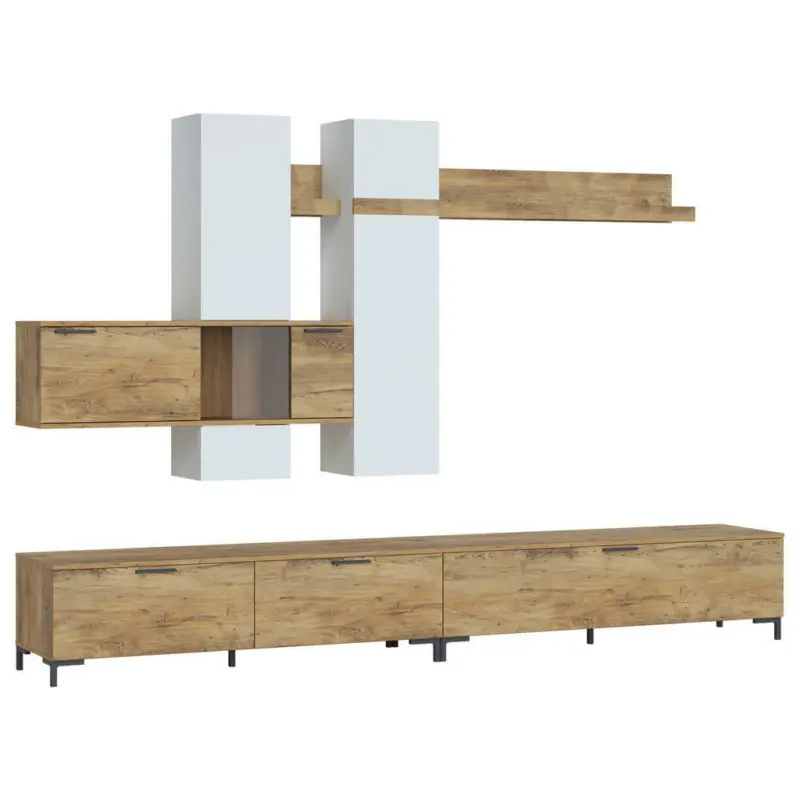 Wohnwand 299,8/202,7/48 cm in Wei&szlig;, Kastanienfarben