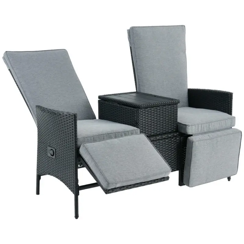 Gartensessel-Set Metall, Kunststoff, Textil Grau, Schwarz