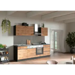 K&uuml;chenblock 240 cm in Graphitfarben, Eichefarben