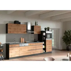 Küchenleerblock 330 cm in Graphitfarben, Eiche Wotan