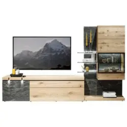 Wohnwand 288/180/43 cm in Graphitfarben, Eichefarben