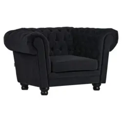 Chesterfield-Sessel in Flachgewebe Schwarz