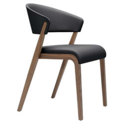 Stuhl in Holz, Leder Schwarz, Nussbaumfarben
