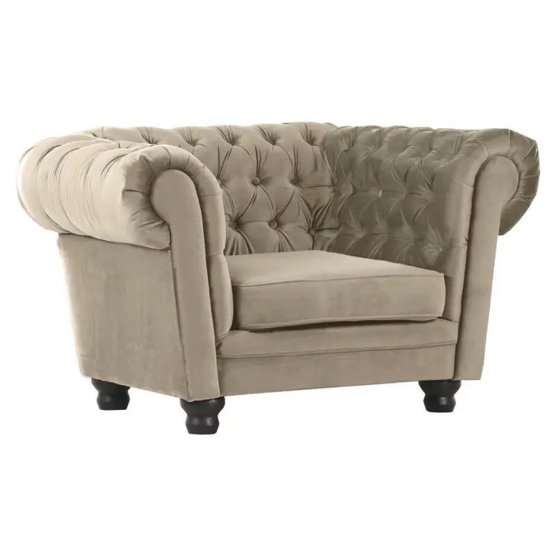 Chesterfield-Sessel in Flachgewebe Beige