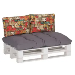 Loungekissen in Grau, Multicolor Häuschen