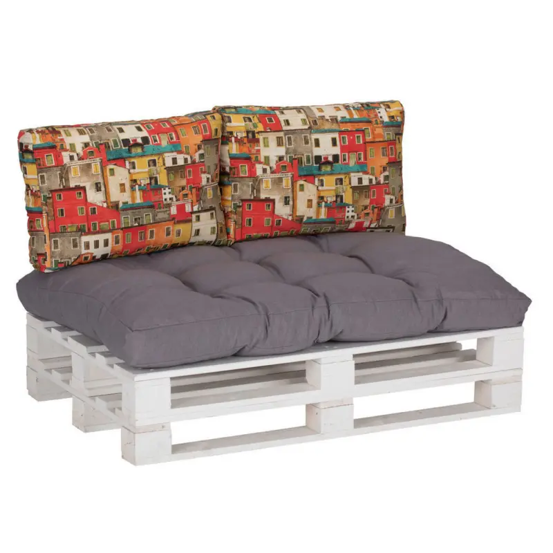 Loungekissen in Grau, Multicolor Häuschen