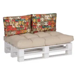 Loungekissen in Multicolor, Beige Häuschen