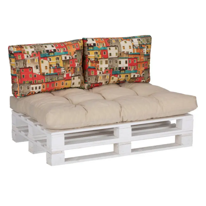 Loungekissen in Multicolor, Beige Häuschen