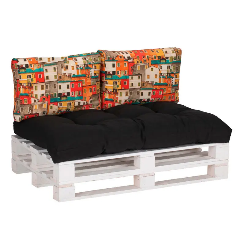 Loungekissen in Anthrazit, Multicolor Häuschen