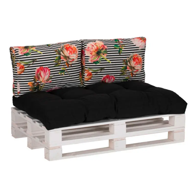 Loungekissen in Anthrazit, Rosa, Schwarz, Weiß Streifen