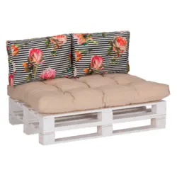 Loungekissen in Rosa, Schwarz, Weiß, Beige Streifen