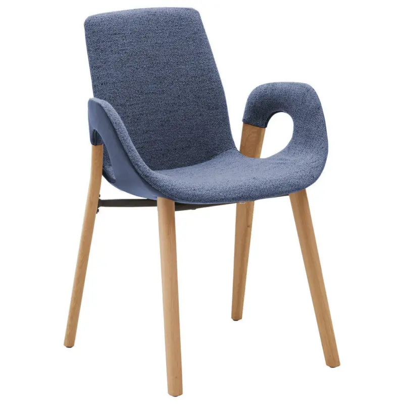 Armlehnstuhl in Flachgewebe Echtleder pigmentiert