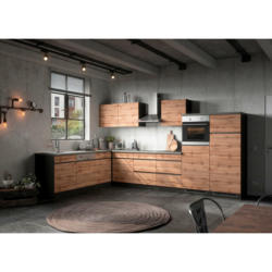 Küchenblock 240/360 cm in Grau, Eiche Wotan