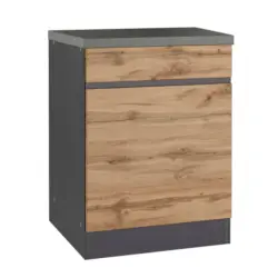 Küchenunterschrank 60/86/60 cm in Graphitfarben, Eiche Wotan