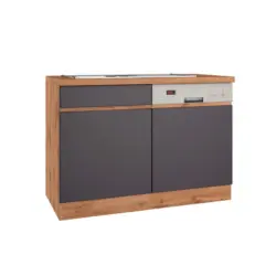 Spülenunterschrank 120/86/60 cm in Grau, Eiche Wotan