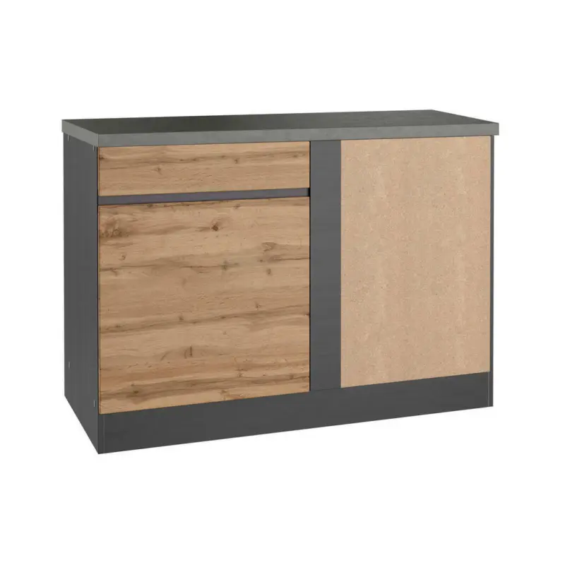 Eckunterschrank 120/86/60 cm in Graphitfarben, Eiche Wotan