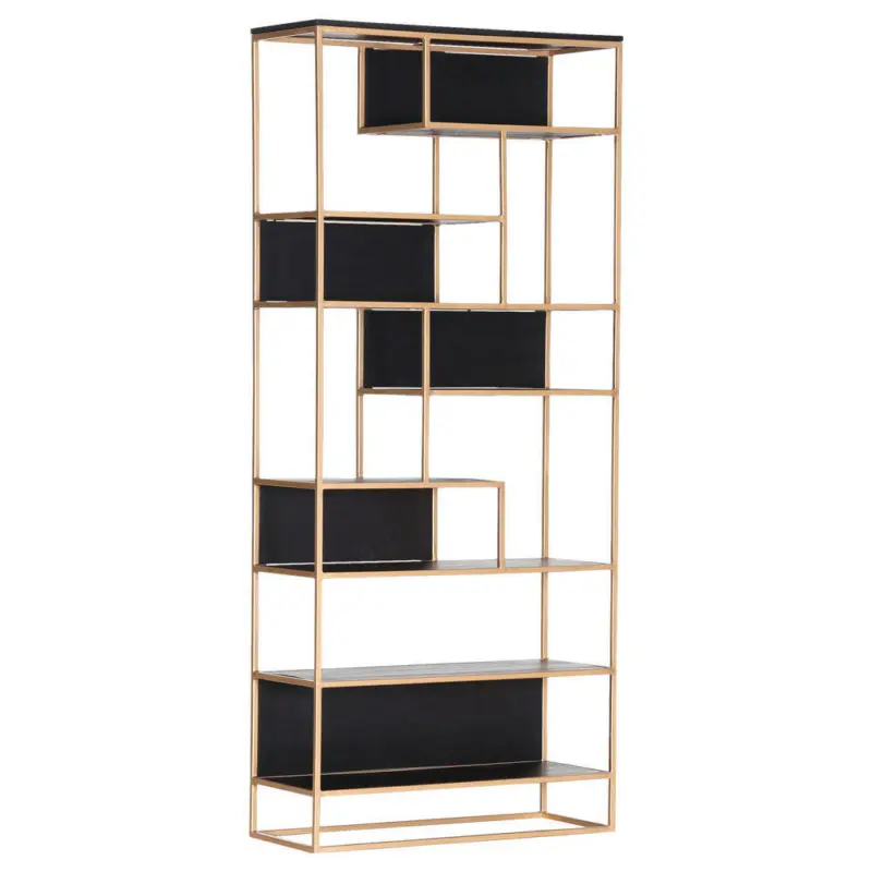 Regal 87/200/35 cm Schwarz, Goldfarben