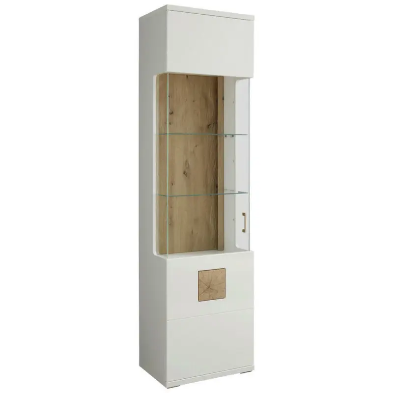 Vitrine in Wei&szlig;, Eichefarben, Wei&szlig; Hochglanz